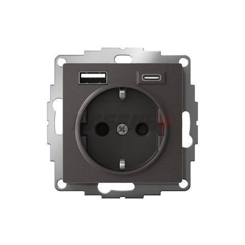 ATLASDESIGN РОЗЕТКА 16А с 2 USB A+C, 5В/2,4А/3,0А, 2х5В/1,5А, механизм, БАЗАЛЬТ