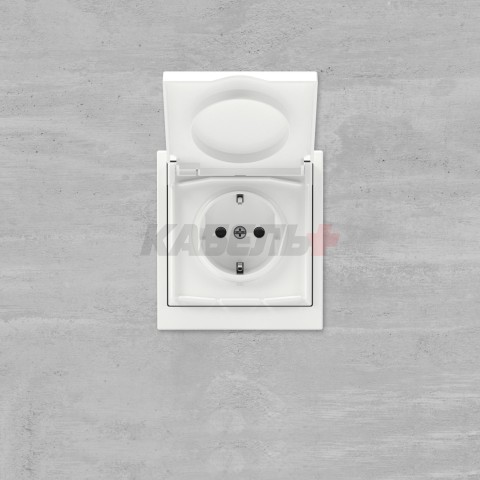 Розетка силовая, 2P+E, с з/ш, с крышкой, IP44, KANT, белая магнолия DKC