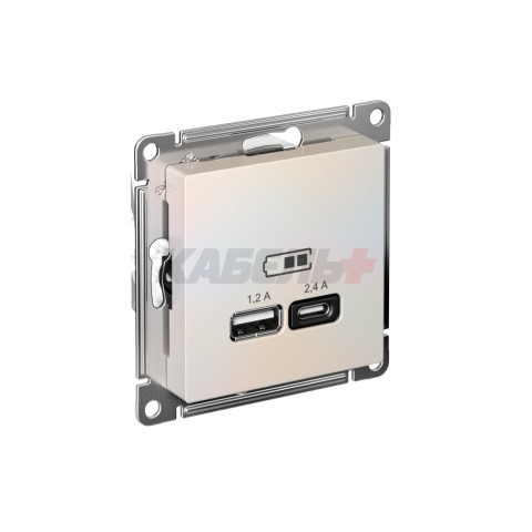 ATLASDESIGN USB РОЗЕТКА А+С, 5В/2,4А, 2х5В/1,2А, механизм, ЖЕМЧУГ