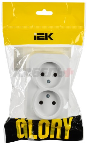GLORY Розетка 2-местная для открытой установки без заземления без защитных шторок 10А РС22-2-ХБм белый матовый IEK