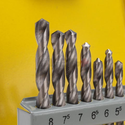 Набор сверл по металлу, 2-8мм (через 0,5мм), HSS, цилиндрический хвостовик, металлический кейс, 13 ш