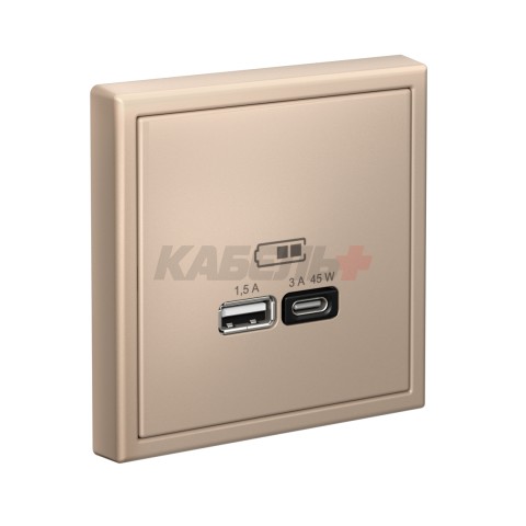 ARTGALLERY USB РОЗЕТКА A + тип-C 45Вт высокоскор.заряд. QC, PD, механизм, ПЕСОЧНЫЙ