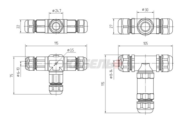 Коннектор кабельный FFC-31/3P-IP68 (Fortisflex)