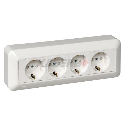 BLANCA О/У РОЗЕТКА 4-мест.с заземлением со шторками, МОНТ.ПЛ., 16А, 250В, БЕЛЫЙ, розн.уп.