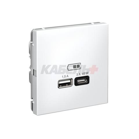ARTGALLERY USB РОЗЕТКА A + тип-C 45Вт высокоскор.заряд. QC, PD, механизм, БЕЛЫЙ