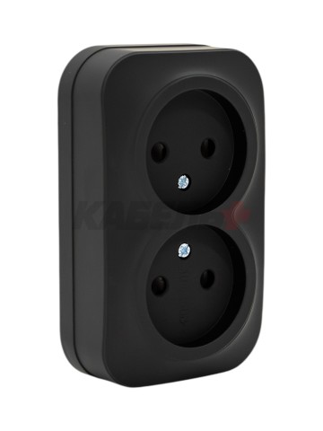 GLORY Розетка 2-местная для открытой установки без заземления без защитных шторок 10А РС22-2-ХЧм черный матовый IEK