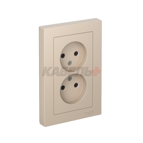 ATLASDESIGN РОЗЕТКА двойная без заземления со шторками, 16А, в сборе, ПЕСОЧНЫЙ