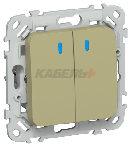 FLITE Выключатель 2-клавишный с индикацией 10А ВС12-1-1-ФлО оливковый IEK