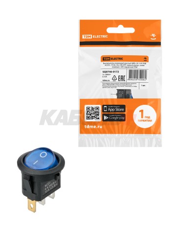 MIRS-101-3-B 250В AC/DC, 1P, 6А, (3с), ON-OFF, черный корпус, синяя клавиша, LED подсв. TDM