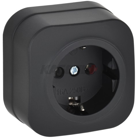 GLORY Розетка 1-местная для открытой установки с заземлением без защитных шторок 16А РС20-3-ХЧм черный матовый IEK