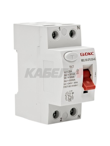 Устройство защитного отключения УЗО ВДТ YON MAX MDL100, 2P, 30mA, 25A, тип АС DKC