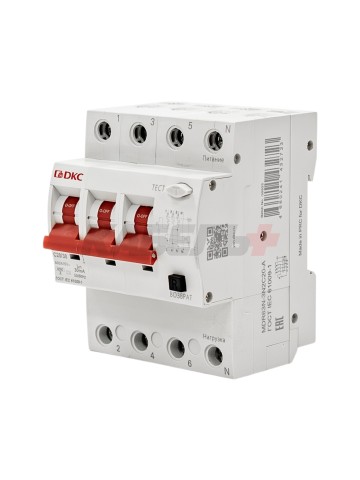 Дифавтомат YON max типа MDR, 3P+N, 30mA, 20A, хар-ка C, 6kA, тип A DKC