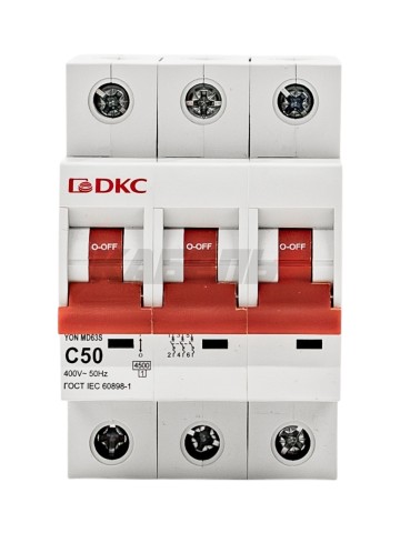 Автоматический выключатель YON max типа MD63S, 4,5кА, 3 полюса, хар-ка C, 50А DKC