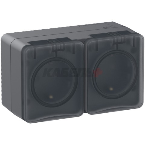 ATLASDESIGN PROFI IP54 О/У РОЗЕТКА двойная с заземлением со шторками, 16А, АНТРАЦИТ