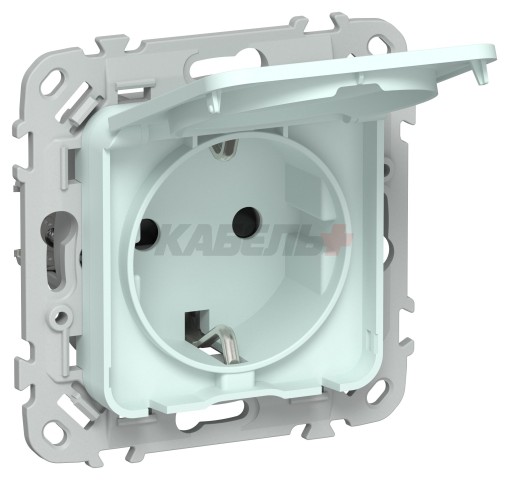 FLITE Розетка с заземлением с защитными шторками и крышкой 16А IP44 РСшкр11-0-44-ФлХЛ холодный лед IEK