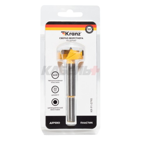 Сверло Форстнера по дереву, 30мм, цилиндрический хвостовик KRANZ
