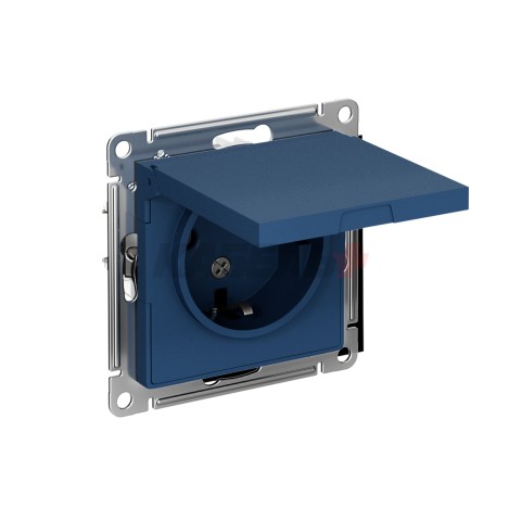 ATLASDESIGN РОЗЕТКА с заземлением со шторками с крышкой, 16А, IP20, механизм, АКВАМАРИН