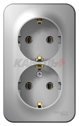 BLANCA О/У РОЗЕТКА двойная с заземлением без шторок, ИЗОЛ.ПЛ., 16А, 250В, АЛЮМИНИЙ
