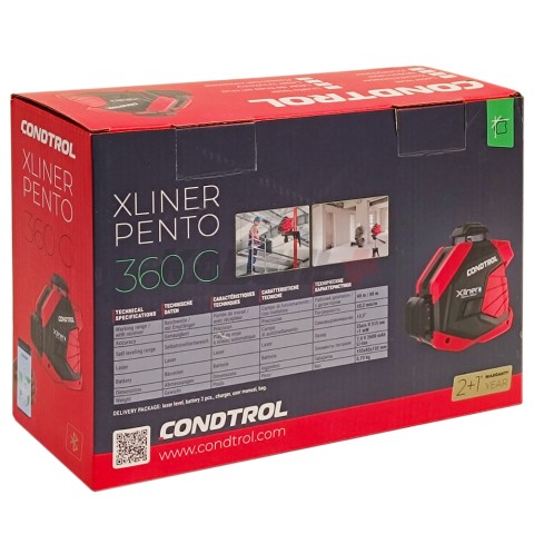 Нивелир лазерный Xliner Pento 360G (Зеленый / 40/80 м / 3 луча /+- 0.2 мм/м / Сумка), CONDTROL