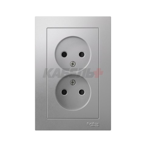 ATLASDESIGN РОЗЕТКА двойная без заземления со шторками, 16А, в сборе, АЛЮМИНИЙ