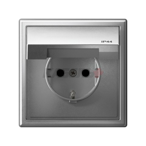 ARTGALLERY РОЗЕТКА с заз.со шт.с крышк, 16А, IP44, механизм, быстрозажим. клем., АЛЮМИНИЙ