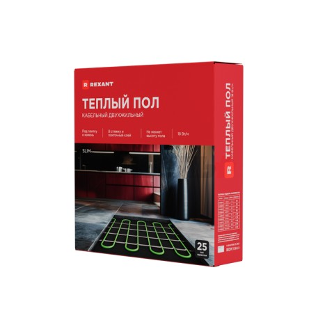 Теплый пол, кабельная секция Slim RNB-105-1900 1900Вт, 105м, 8,5-12,5м² двухжильный REXANT, 51-0507-3