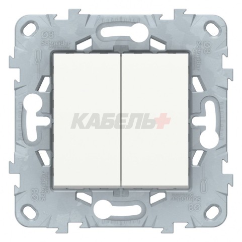 NU521318 UNICA NEW ПЕРЕКЛЮЧАТЕЛЬ 2-клавишный, 2 х сх. 6, 10 AX, 250 В, БЕЛЫЙ