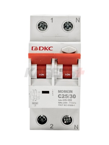 Дифавтомат YON max типа MDR, 1P+N, 30mA, 25A, хар-ка C, 6kA, тип А DKC