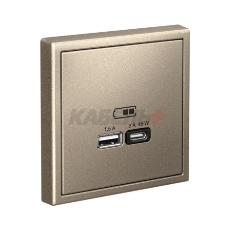 ARTGALLERY USB РОЗЕТКА A + тип-C 45Вт высокоскор.заряд. QC, PD, механизм, ШАМПАНЬ