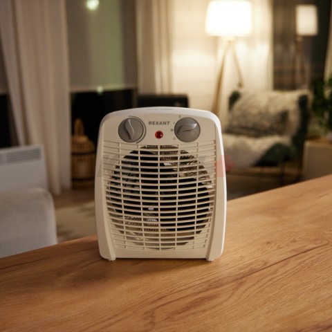Тепловентилятор электрический настольный 2кВт со спиральным нагревательным элементом, белый REXANT