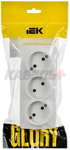 GLORY Розетка 3-местная для открытой установки без заземления без защитных шторок 10А РС23-2-ХБм белый матовый IEK