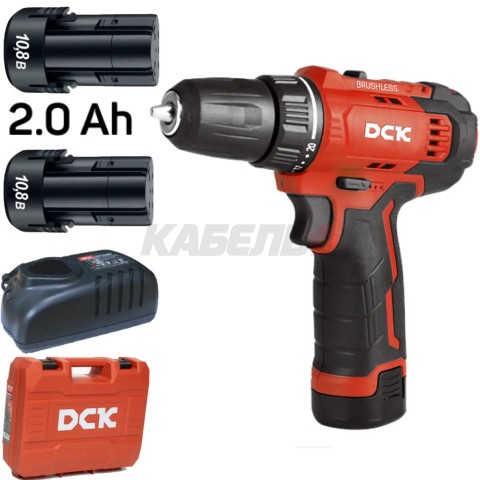Дрель-шуруповерт аккум бесщеточная ударная DCK KDJZ23-10i, 10,8в. 2*2а/ч, 35нм, кейс