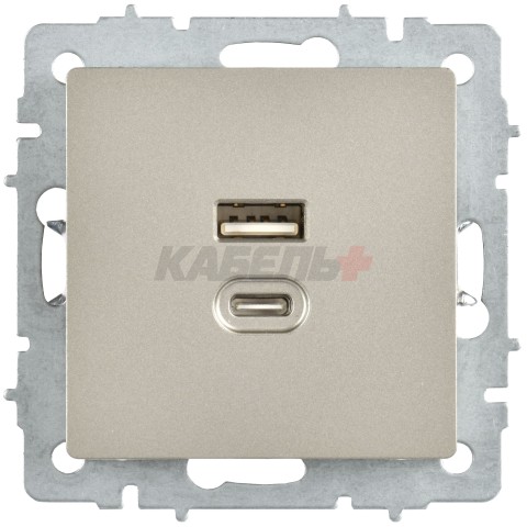 BRITE Розетка USB A+C 45Вт высокоскоростная зарядка РЮ11-2-БрШ шампань IEK