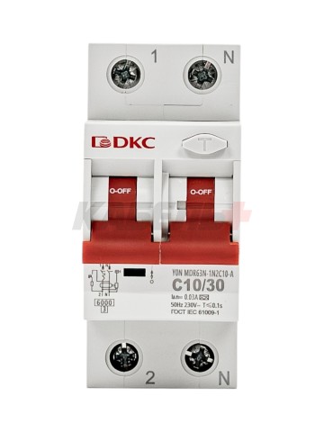 Дифавтомат YON max типа MDR, 1P+N, 30mA, 10A, хар-ка C, 6kA, тип А DKC