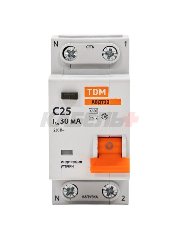 АВДТ 32 2P(1P+N) C25 30мА 4,5кА тип АС - Дифавтомат TDM