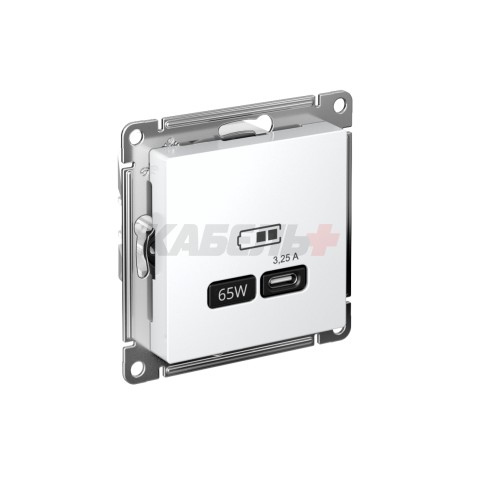 ATLASDESIGN USB РОЗЕТКА тип-С 65Вт высокоскор.заряд. QC, PD, механизм, БЕЛЫЙ