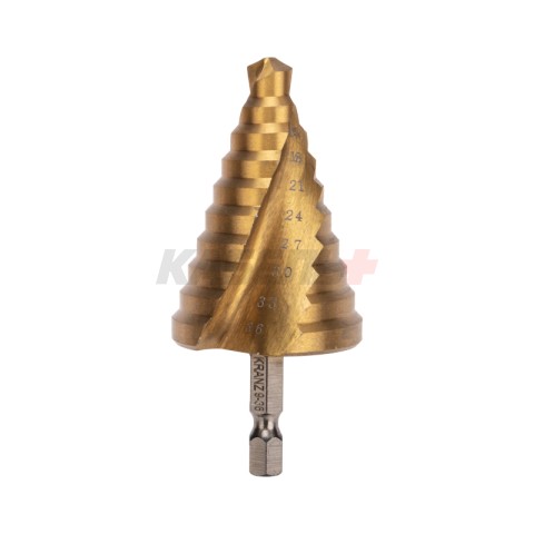 Сверло по металлу ступенчатое ТИТАН 9,0-36,0мм, 110мм, 65 HRC, Р6М5 TiN KRANZ