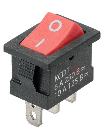 KCD1-102 250В AC/DC, 1P, 6А, (3с), ON-ON, черный корпус, красная клавиша, Mini TDM