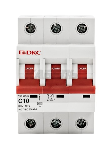 Автоматический выключатель YON max типа MD63S, 4,5кА, 3 полюса, хар-ка C, 10А DKC