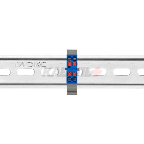 Блок распределительный с гориз. адаптером на рейку шириной 35мм, зажим push-in, 4 точки подключения 2,5 кв.мм, синий DKC