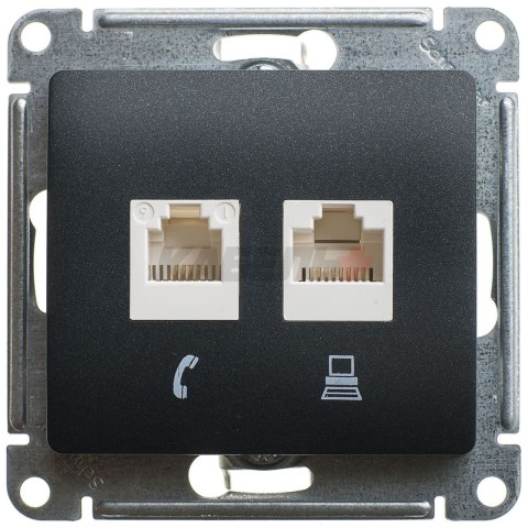 Розетка двойнаякомпьютерная RJ45+RJ45 кат.5E Schneider Electric Glossa GSL000785KK Антрацит