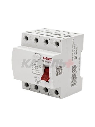 Устройство защитного отключения УЗО ВДТ YON MAX MDL100, 4P, 30mA, 25A, тип АС DKC