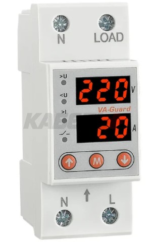 Реле контроля напряжения и тока RD-MVA/63 1NO+N, 63A, 220VAC, Umin(140_210V)/Umax(220_280V), Imin/Imax(1_63A), 0.1_0.5s/5_600s, LED-дисплей, 2M