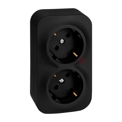 QUTEO Розетка 2-местная для открытой установки с заземлением с защитными шторками с предварительным подключением 16А чёрный матовый