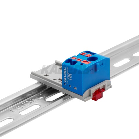 Блок распределительный, зажим push-in, 1 ввод 6 кв.мм, 4 точки подключения 2,5 кв.мм, синий DKC