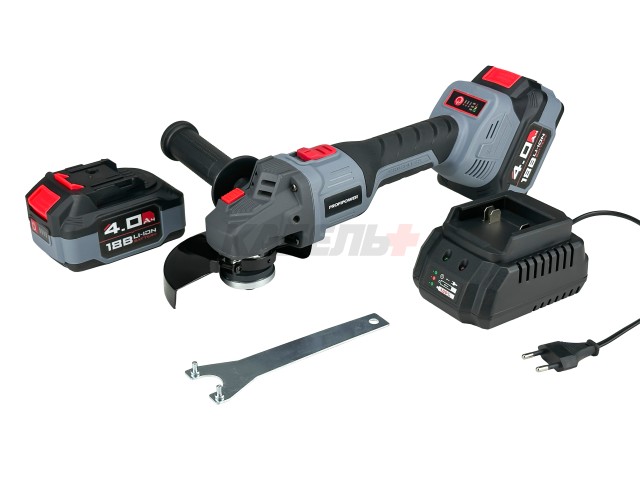 Аккумуляторная бесщеточная E0080 УШМ PROFIPOWER MKDGA-20V (20В, Li-ion-2шт, 4Ач, 125 мм, 0-9000 об/мин, З/У, кейс)