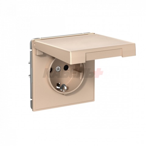 ARTGALLERY РОЗЕТКА с заземл. со шторк. с крышк., 16А, IP20, механизм, быстрозажим. клем., ПЕСОЧНЫЙ