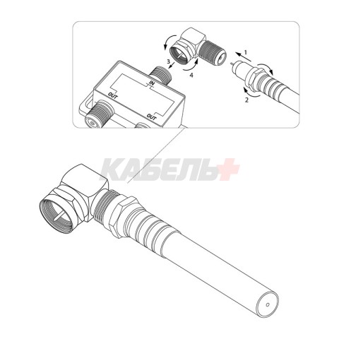 Переходник угловой штекер F – гнездо F REXANT
