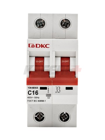 Автоматический выключатель YON max типа MD63S, 4,5кА, 2 полюса, хар-ка C, 16А DKC