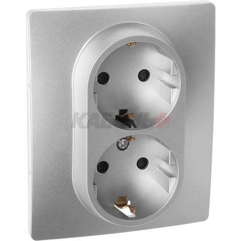 INSPIRIA Розетка 2-местная с заземлением с защитными шторками 16А в сборе алюминий